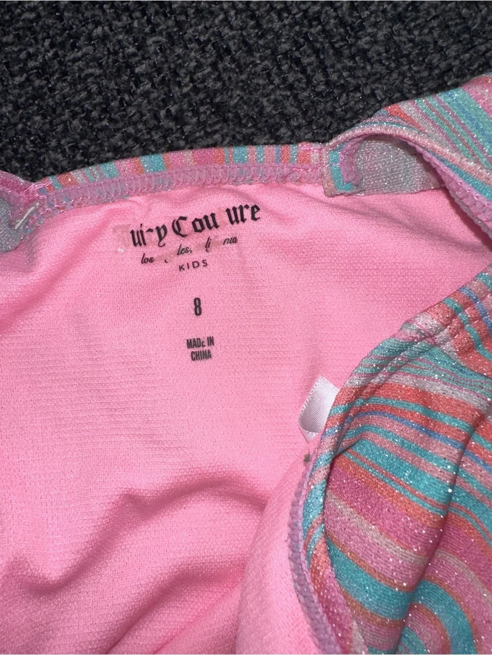 Juicy Couture Pink Striped Girls' Swim Top with Teal Accents